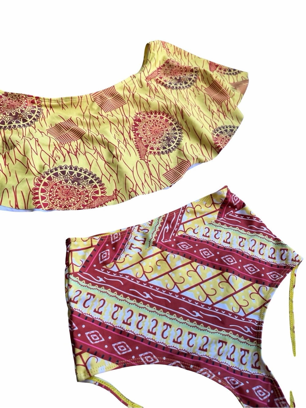 Yellow & Red African Print Women’s High-Waist swim suit